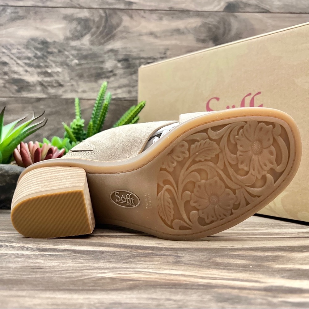 NIB Sofft Perrie Block Heel Slip On Sandal Light Grey Suede Leather 8M - Picture 9 of 12